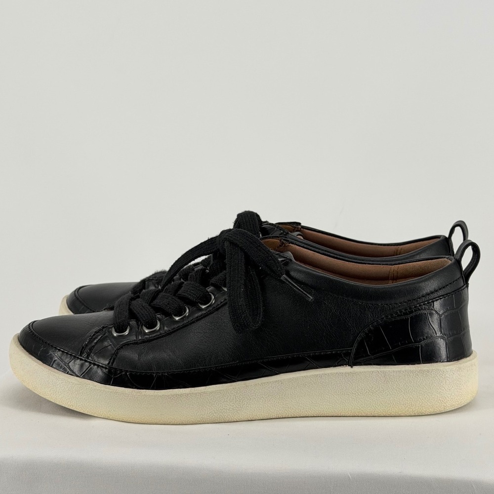 Vionic Black Leather Croc Embossed Low Top Lace Up Sneakers Womens 6